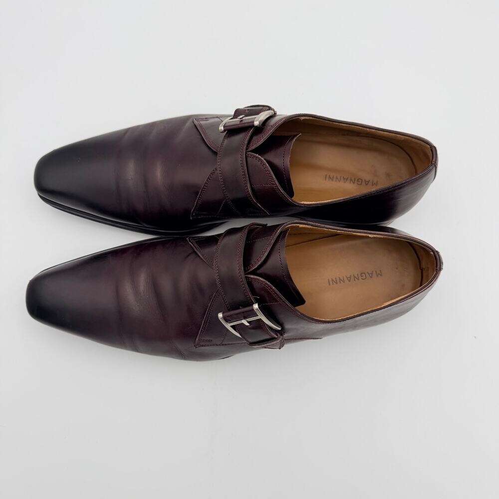 Magnanni Men's Burgundy Leather Single Monk Strap Shoes 11